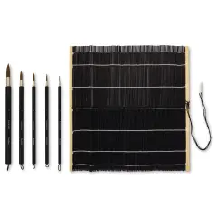 Yasutomo Fusion Synthetic Brushes - Round, Short Handle, Set of 5 with Wrap