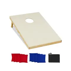 Natural Solid Wood Cornhole Board Set Portable Corn Hole Game Board Includes 8 Bean Bags