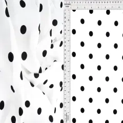 1 Yard Comfort Rayon Challis Polka Dots Print Fabric 54&Prime; Wide IVORY/BLACK