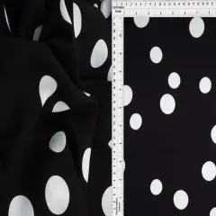 1 Yard Rayon Challis Polka Dots Print Fabric, 54&Prime; Wide BLACK/IVORY