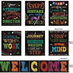 13 Pieces Motivational Posters for Classroom - Laminated Inspirational Posters and Bulletin Board Set with Quotes, Welcome Sign for Teachers, Students, School Counselors, Home, and Office