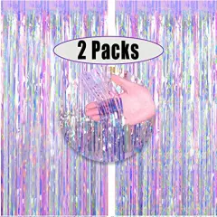 2 PCK 3ft x 8.3ft Shiny Colorful Metallic Tinsel Foil Fringe Curtains Photo Booth Props for Engagement Bridal Shower Bachelorette Baby Shower Bachelorette Holiday Celebration Party Decorations