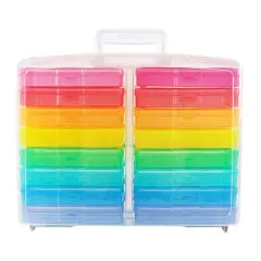 Transparent 4" x 6" Photo Cases and Clear Craft Keeper with Handle - 16 Inner Cases Plastic Storage Container Box (Multi-colored)