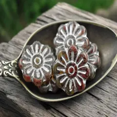 *6* 18mm Silver Washed Blended Red Topaz Daisy Flower Beads