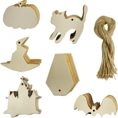 60 Pcs Halloween Wooden Craft Kit - DIY Unfinished Slices Crafts