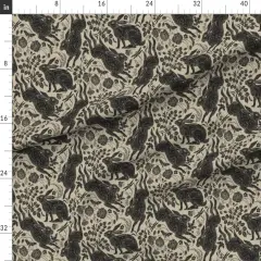 Various Fabrics by the Yard or Fat Quarter Woodland Rabbit Bunny Tan Neutral Folk Art Style Botanical Woodblock Linocut Custom Printed Fabric by Spoonflower