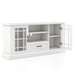 TV Stand for TVs up to 70 with Glass Doors Cubbies and Drawer-White