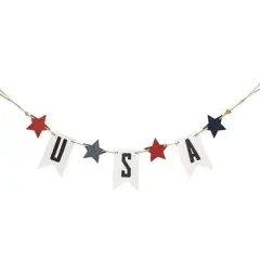 USA Patriotic Garland with Wooden Stars and &ldquo;USA&rdquo; Tags for Home Decoration