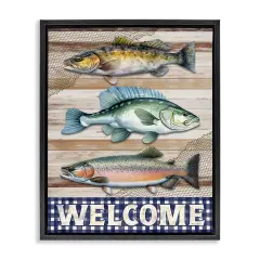Stupell Industries Welcome with Rustic Fish Floating Frame Design by Nicole DeCamp