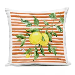Stupell Industries Juicy Lemon Vine on Red Outdoor Pillow, 18 x 7 x 18