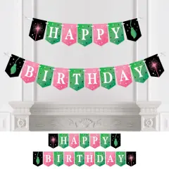 Big Dot of Happiness Witch Birthday Banner, Green Witch and Good Pink Party Decorations, Happy Birthday Bunting Banner