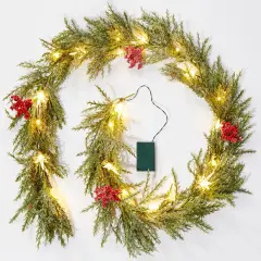 6Ft 20 LED Lighted Pine Leaves Christmas Garland with Lights