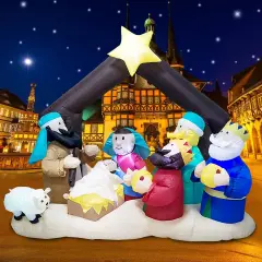 Christmas Inflatable Nativity Sets for Christmas Outdoor Decoration with Flashing LED Lights,Outdoor Inflatable Nativity Scene Set Lighted Blow up Christmas Baby Jesus Yard Indoor Props