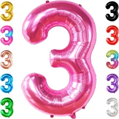 40 Inch Hot Pink Large 3 Number Balloons Big Foil Helium Number Balloons 0-9 Jumbo Happy 3rd Mylar Birthday Party Decorations for Girl Anniversary Party Supplies