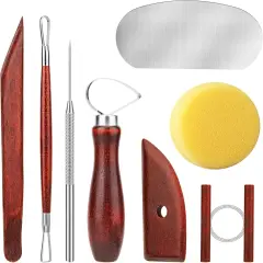 8PCS Stained Wooden Pottery Sculpting Tools, Wood Clay Cleaning Tool Set