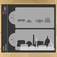 Washington D.C. Detailed Skyline Cake Stencil Side | C1003 by Designer Stencils | Cake Decorating Tools | Baking Stencils for Royal Icing, Airbrush, Dusting Powder | Reusable Plastic Food Grade Stencil for Cakes | Easy to Use & Clean Cake Stencil