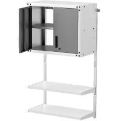 Grey Metal Wall 2 Door Cabinet with Lock and 3-Position Adjustable Shelves and 2 Open Shelves