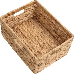 Large Rectangular Wicker Basket, Water Hyacinth Storage Basket with Built-in Handles