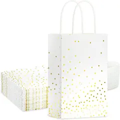 25 Pack White and Gold Gift Bags with Handles and Gold Foil Dots, Perfect for Bridal Party