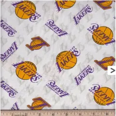 NBA Licensed Los Angeles Lakers Toss White Cotton Fabric by the Yard
