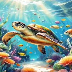 Diamond Art Kits for Adults,Diamond Painting Kits Sea Turtle Diamond Art Kits 5D Diamond Painting Kits for Adults DIY Full Round Drill Carton Diamond Art Pictures for Home Wall Decor 12x16 inch