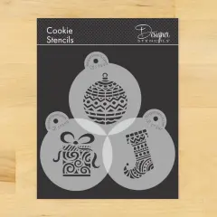 Modern Christmas Cookie Stencil Set | C954 by Designer Stencils | Cookie Decorating Tools | Baking Stencils for Royal Icing, Airbrush, Dusting Powder | Reusable Plastic Food Grade Stencil for Cookies | Easy to Use & Clean Cookie Stencil