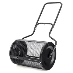 24 Inch Black Peat Moss Spreader with U-shape Handle and Metal Frame