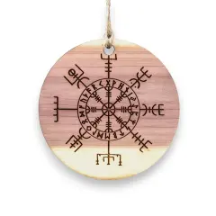 Viking Vegvisir Aegishjalmur - Raw Cedar Ornament 3x3in
