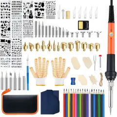 Wood Burning Kit for Adults with Gloves, 130pcs Wood Burning Pen Tool Set with Adjustable Temperature 200~450 &deg;C Switch Pyrography Pen Kit for Embossing Carving Soldering