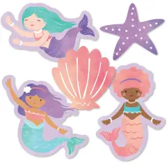 Big Dot of Happiness Mermaid Party Small Paper Cutouts, DIY Birthday Decor Craft, Starfish, Seashell & Mermaid Shaped Party Cut-Outs - 24 Count