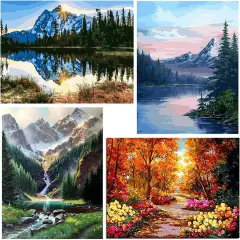 Paint by Numbers Kit for Adults Kids - Crafts DIY Paint by Numbers Kits for Beginners - Color by Numbers Pack on Canvas Painting Kit - Acrylic Paint on Mountains Lake