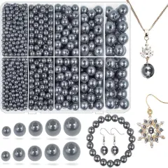 Grey Pearl Beads for Jewelry Making, 1750pcs Grey Pearl Craft Bead with Hole 4mm 6mm 8mm 10mm 12mm Loose Spacer Bead for Necklace Bracelet Earrings Ring Choker Wedding Dress Decor (Grey)