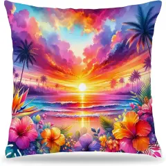 ropical Sunset Beach Pillow Covers 18x18, Beachy Room Decor Aesthetic, Coastal Outdoor Pillow Covers, Floral Pillow Covers