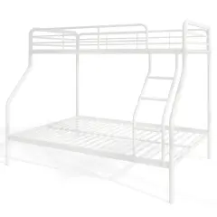 Twin Over Full Metal Bunk Bed with Guardrails, Ladder, Storage Space and Sturdy Construction White
