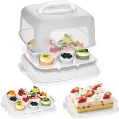 Cake Carrier with Lid, White Square Cake Holder Cupcake Container for 12 Cupcakes 2 in 1 Portable Dessert Container for Cake Pie Muffin Cobbler