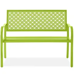 Best Choice Products Indoor Outdoor Steel Garden Bench w/ Geometric Backrest, Foot Levelers Lime Green