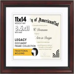 11x14 Diploma Frame - Use as 8.5x11 Certificate Frame or 11x14 Picture Frame Without Mat - Legacy Collection - Black and Mahogany Ornate Frame with Shatter-Resistant Glass, White Mat