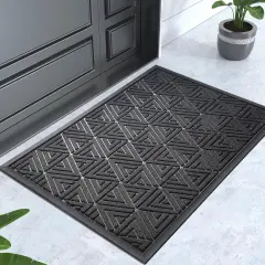 Door Mat Outdoor Entrance, Heavy Duty Durable Front Welcome matt for Outside Home Entry, Back Patio Floor Porch Garage Office, Low Profile, Easy Clean, Waterproof, 29.5 x 17, Black