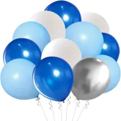Blue Silver White Latex Balloons, 50pcs 12 inch Royal Blue and Silver Metallic Balloons for Birthday Wedding Party Decoration