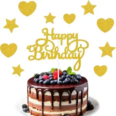 Happy Birthday Cake Topper, Glitter Birthday Cake Topper for Birthday Party Cake Decoration(Normal Gold)