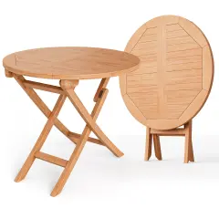 Natural Teak Wood Folding Coffee Table for 4 with X-Shape Stability