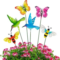 6 Pack Metal Yard Stakes Spring Decor, Outdoor Metal Colorful Butterfly Hummingbird & Bee Shaking Head Yard Art, Rust Proof Metal Plant Sticks for Yard Lawn Pathway Patio Ornaments