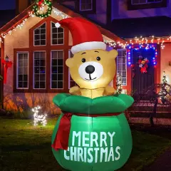 5 Feet Christmas Inflatable Bear Yard Decoration Giant Build-in Lighted Inflatable Christmas Bear Garden Lawn Yard Decor with Built in Fan and Anchor Ropes&hellip;