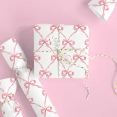 Pink Bow Wrapping Paper -Mini Roll- 17In x 32.8Ft White Pink Ribbon Bow Gift Wrap Paper Watercolor Craft Paper for Birthday Wedding Party DIY Supplies