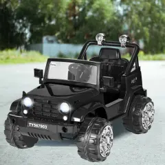 12V Kids Music Remote Control Ride on Jeep Car w/ LED Lights-Black