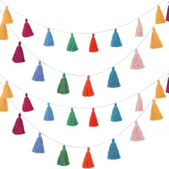 4 Pcs Rainbow Tassel Garland Boho Colorful Garland Banner Decor Wall Hanging for Home Classroom Decoration Wedding Birthday Baby Shower Party Supplies, Pre Assembled(Tassel in 3.1 Inches)
