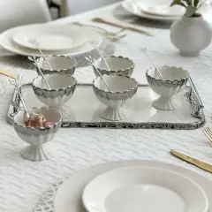 Porcelain Dessert Mugs with Tray White / Silver