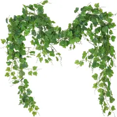 Artificial Vines Ivy Garland 2Pcs 6Ft Fake Hanging Twigs Vine Plants Faux Green Grape Leaves Greenery for Indoor Outdoor Home Office Garden