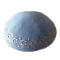 Kippah Light Blue Gray Embroidery Linen