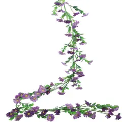 Summer Silk Daisy Flower Garland - Purple Artificial Flower Vine, Hanging Ivy Garland for Wall, Party, Wedding Arch, Floral Decor, Home Indoor/Outdoor Ceremony